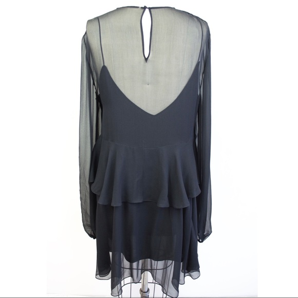 YVES SAINT LAURENT Silk Ruffle Black Dress 46 14 - Picture 4 of 8